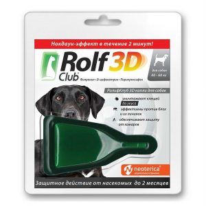 Rolf Club 3D капли для собак, 40-60 кг, 1 пипетка купить в дискаунтере товаров для животных Крокодильчик