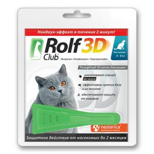 Rolf Club 3D Капли для кошек, более 4 кг, 1 пипетка купить в дискаунтере товаров для животных Крокодильчик