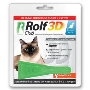 Rolf Club 3D капли для кошек, менее 4 кг, 1 пипетка купить в дискаунтере товаров для животных Крокодильчик