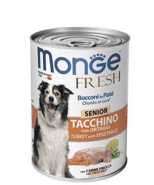 Monge Dog Fresh Chunks in Loaf консервы для пожилых собак с мясным рулетом из индейки с овощами купить в дискаунтере товаров для животных Крокодильчик