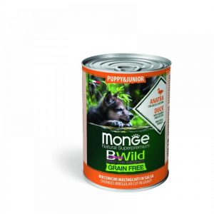 Monge Dog BWild GRAIN FREE Puppy&Junior - Беззерновые консервы из утки с тыквой и кабачками для щенков всех пород, 400 г купить в дискаунтере товаров для животных Крокодильчик