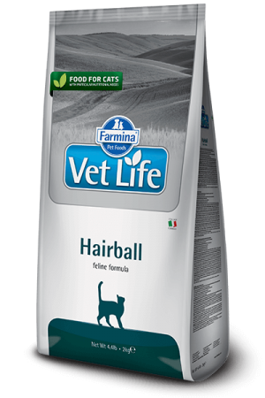 Farmina Vet Life Cat Hairball полнорационное питание для взрослых кошек способствующее выведению комочков шерсти из кишечника купить в дискаунтере товаров для животных Крокодильчик