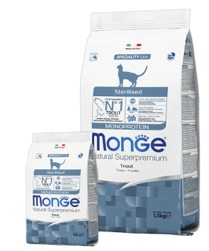 Monge Monoprotein Sterilised Trout Cat сухой корм с форелью для стерилизованных кошек купить в дискаунтере товаров для животных Крокодильчик