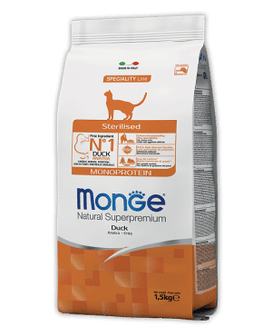 Monge Cat Monoprotein Duck сухой корм с уткой для стерилизованных кошек купить в дискаунтере товаров для животных Крокодильчик