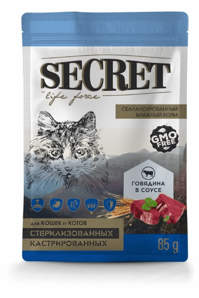 Secret Life Force влажный корм для кошек с говядиной, 85 г купить в дискаунтере товаров для животных Крокодильчик в Москве