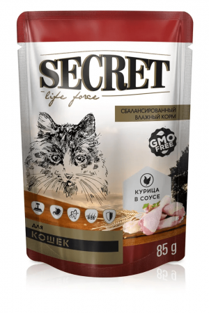 Secret Life Force влажный корм для кошек с курицей, кусочки в соусе, 85 г купить в дискаунтере товаров для животных Крокодильчик в Москве
