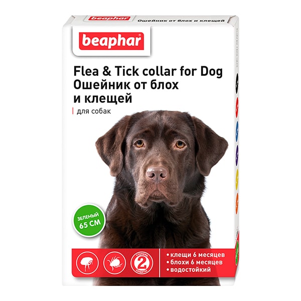 BEAPHAR Flea & Tick Collar for Dog ошейник для собак от блох и клещей, зеленый, 65см
