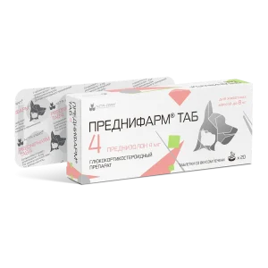 ПРЕДНИФАРМ ТАБ 4 мг глюкостероидный препарат для собак и кошек, 20 таб.